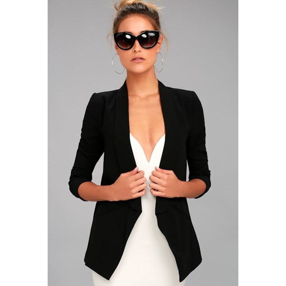Lulus Miss Punctuality Black Lightweight Blazer - Size S